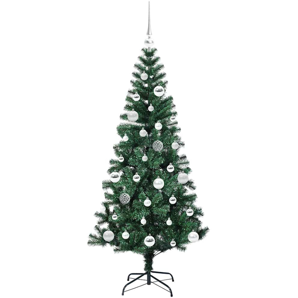 vidaXL Pre-Lit Silver Baubles Green Artificial Christmas Tree 5ft Image 4