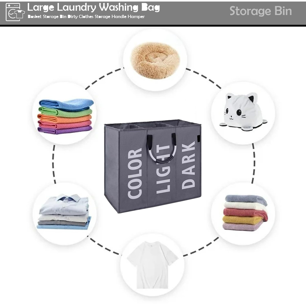 ATEK Dark Grey Triple Collapsible Laundry Basket Image 6