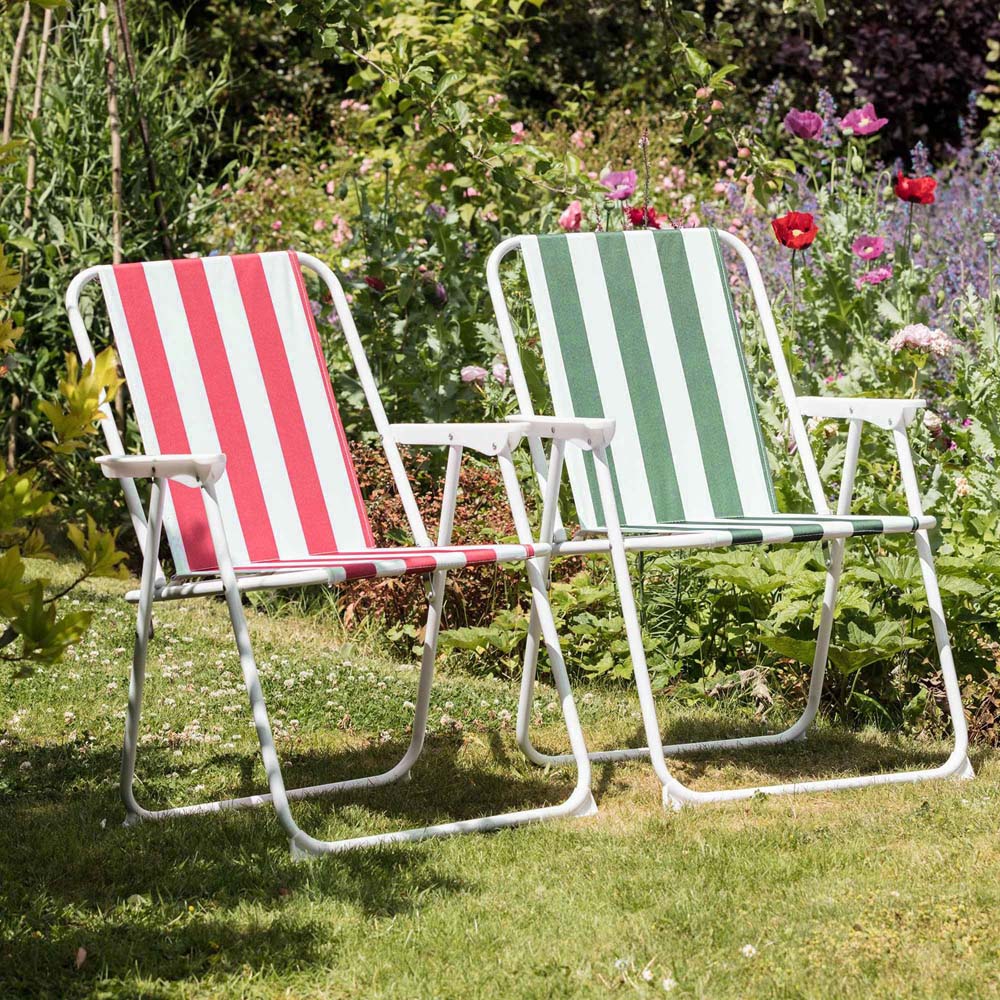 Harbour Housewares Set of 2 Red and Green Stripe Folding Metal Beach Chair Image 3