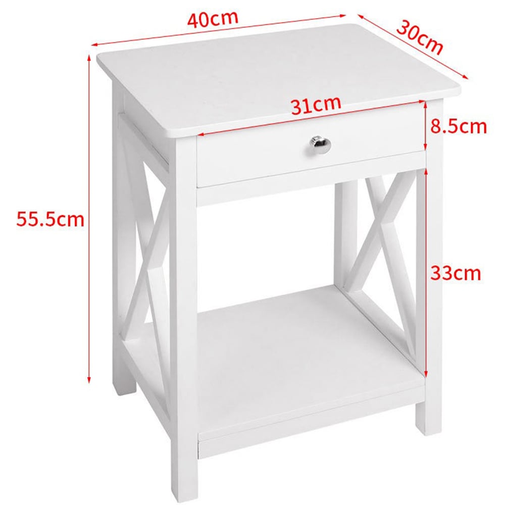 Living and Home Single Drawer White Wooden Bedside Table Image 8