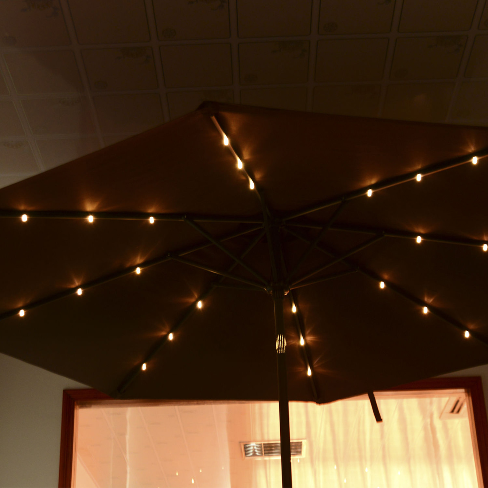 Outsunny Brown Coffee 24 Solar LED Parasol 2.38m Image 3
