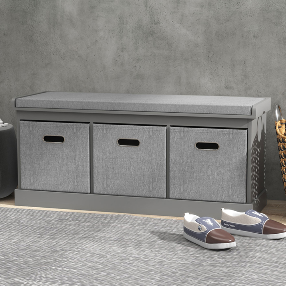 HOMCOM 3 Fabric Drawer Grey Shoe Storage Bench Image 1