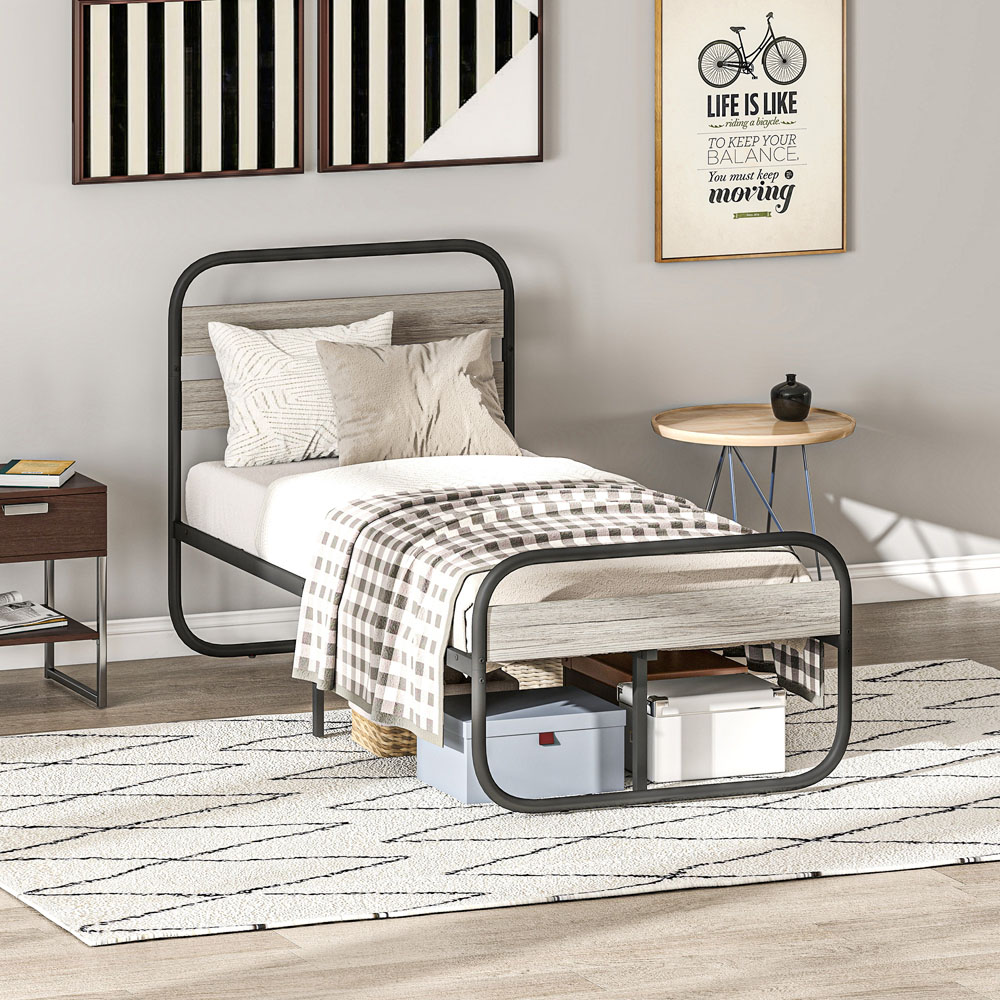 Portland Single Metal Platform Bed Frame with Underbed Storage Image 3