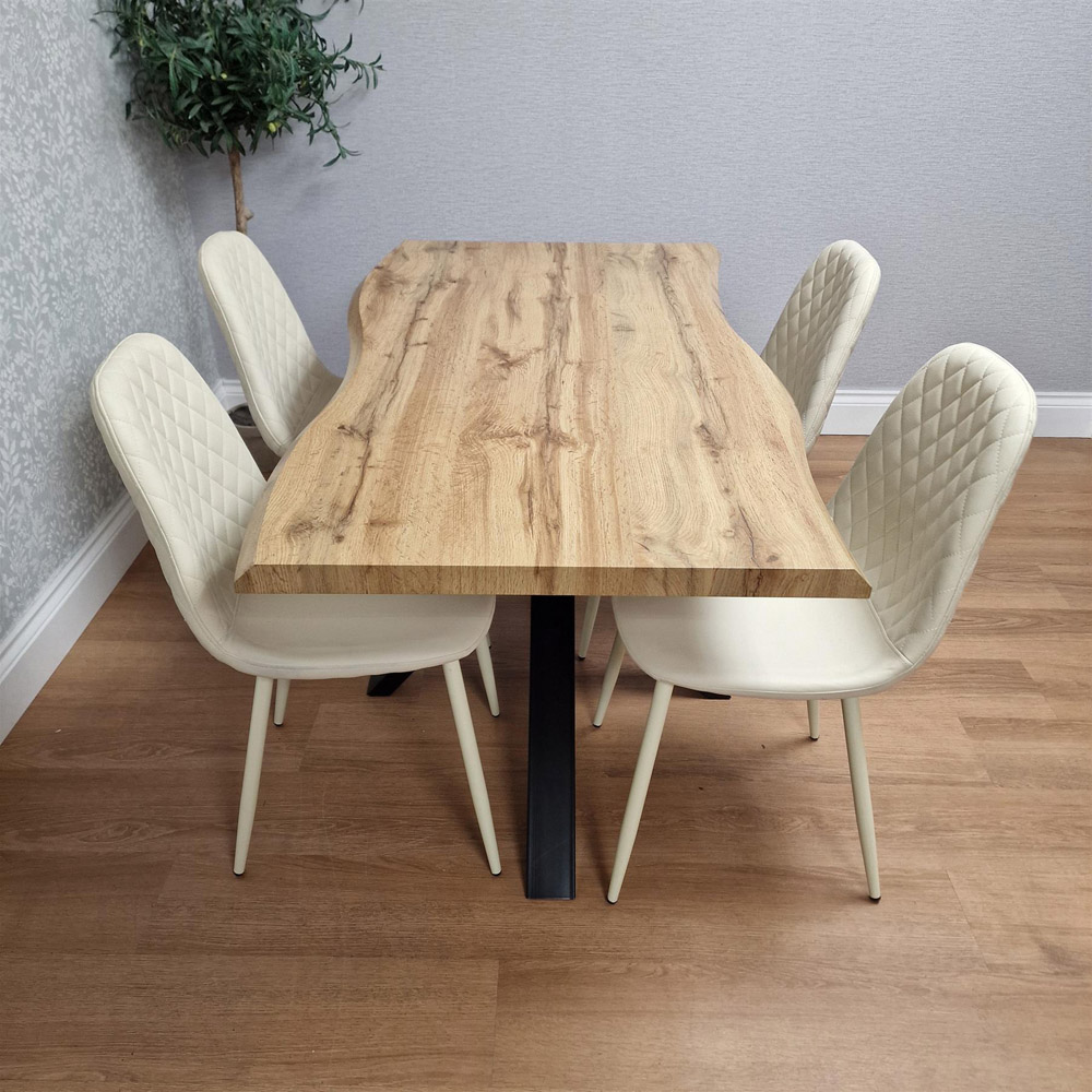 Kosy Koala 4 Seater Wooden Faux Leather Gem Pattern Dining Set Cream Image 2