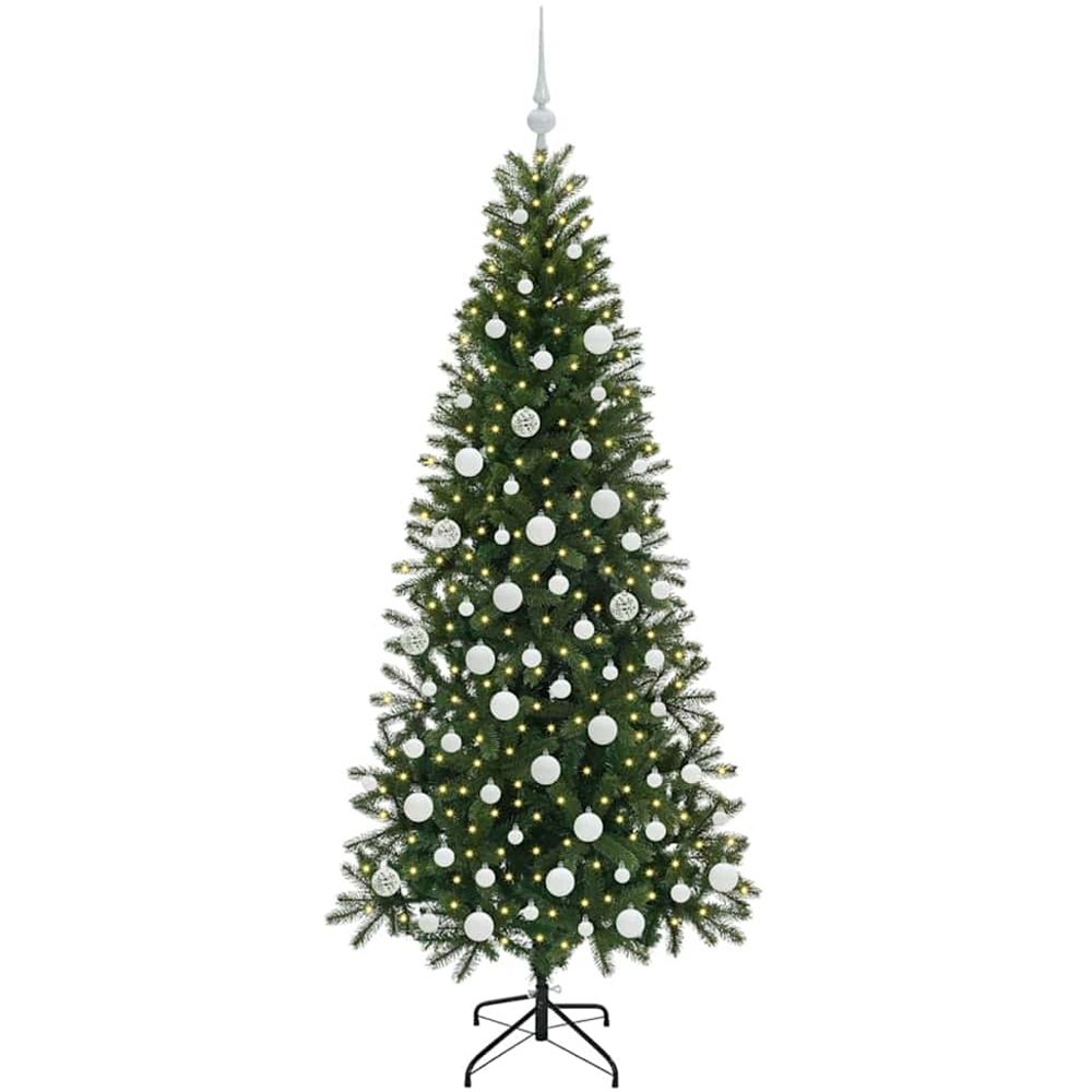 vidaXL Pre-Lit White Baubles Green Artificial Christmas Tree 6ft Image 1