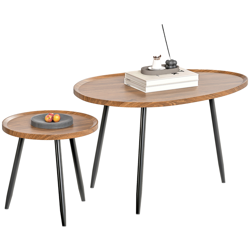 HOMCOM Chestnut Wood Effect Side Table Set of 2 Image 2