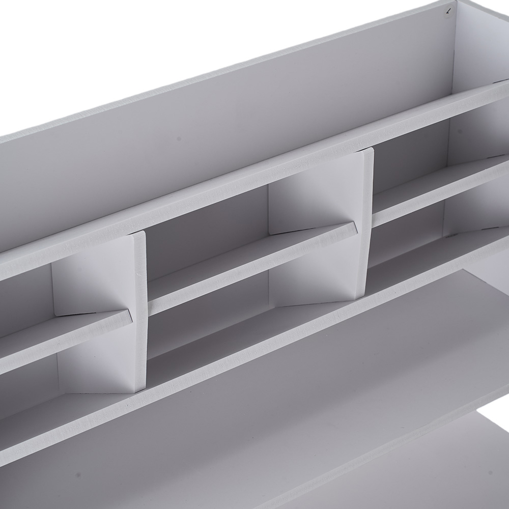 Living and Home 2 Shelf White Desktop Storage Shelf with Raised Base and Angled Compartments Image 3