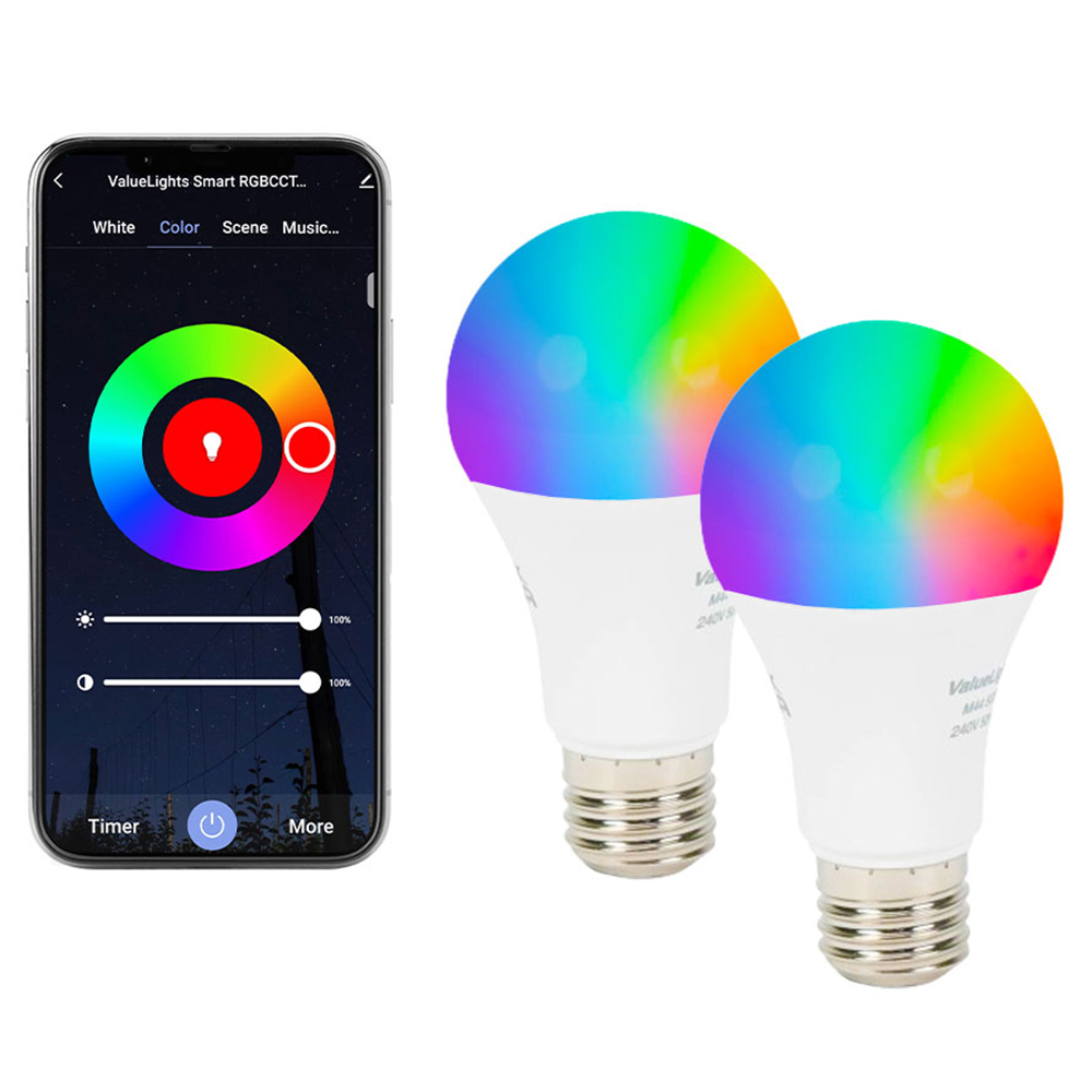 ValueLights 2 Pack E27 App Control RGB Smart Light Bulb Image 1