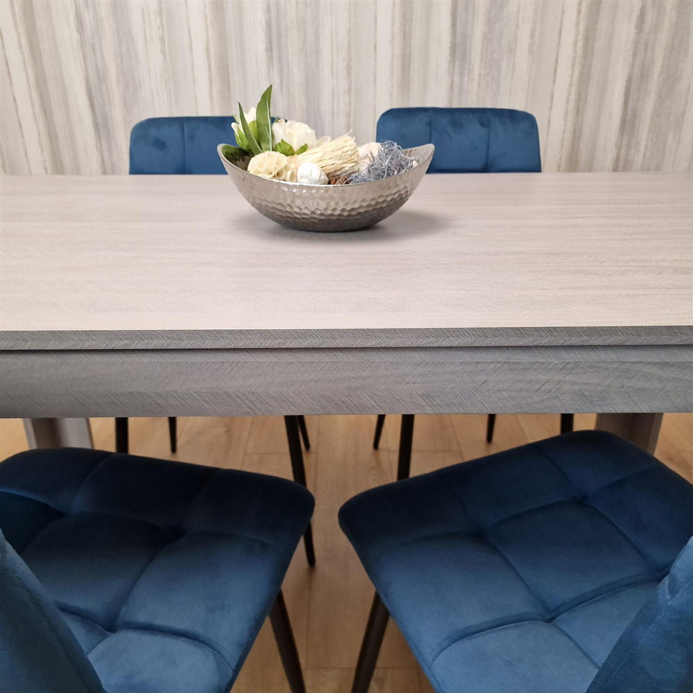 Kosy Koala 4 Seater Velvet Arrow Design Dining Set Grey and Blue Image 2