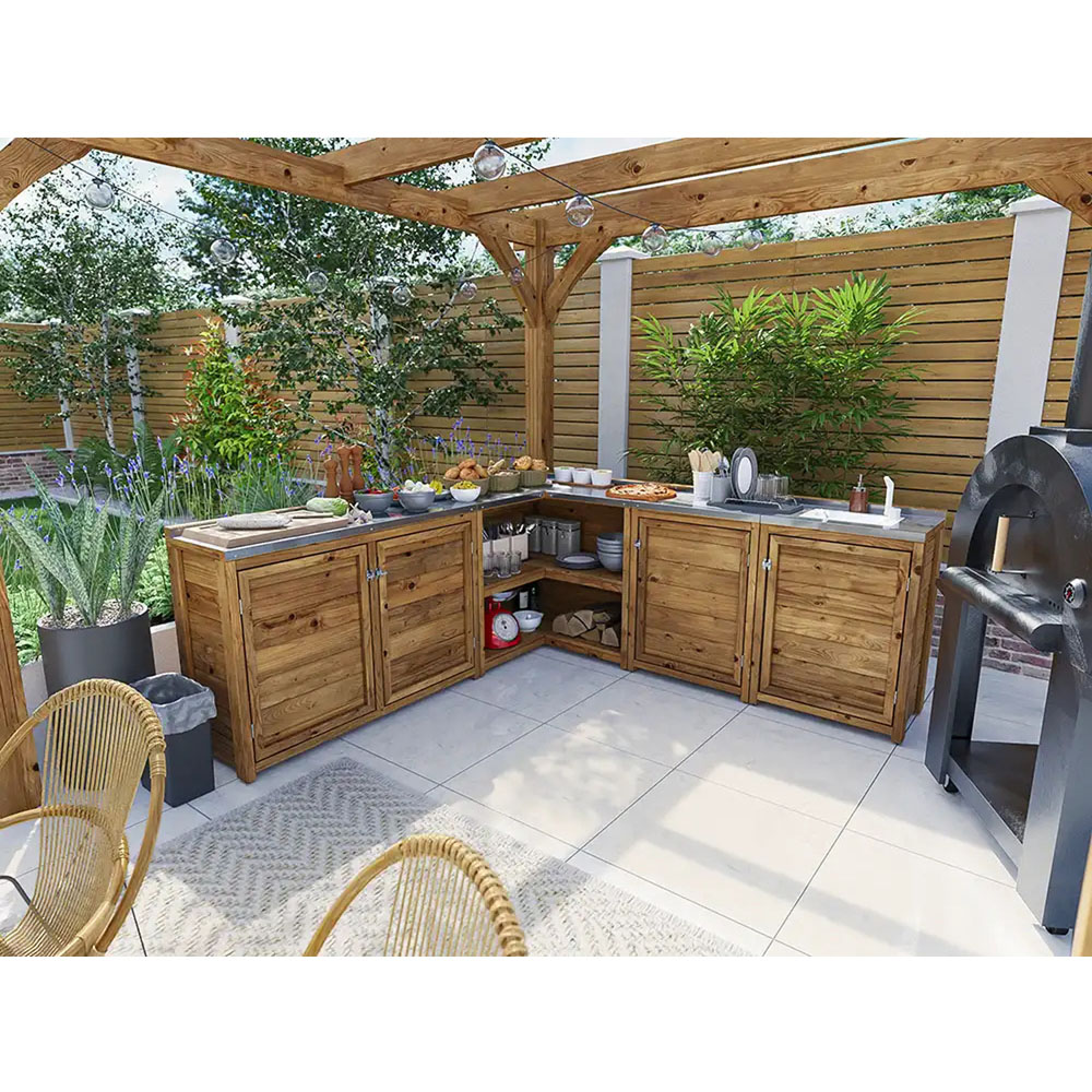 Dunster House 4 Door 2 Shelf Garden Kitchen Right Hand Sink Unit III with Stainless Steel Countertop Image 6