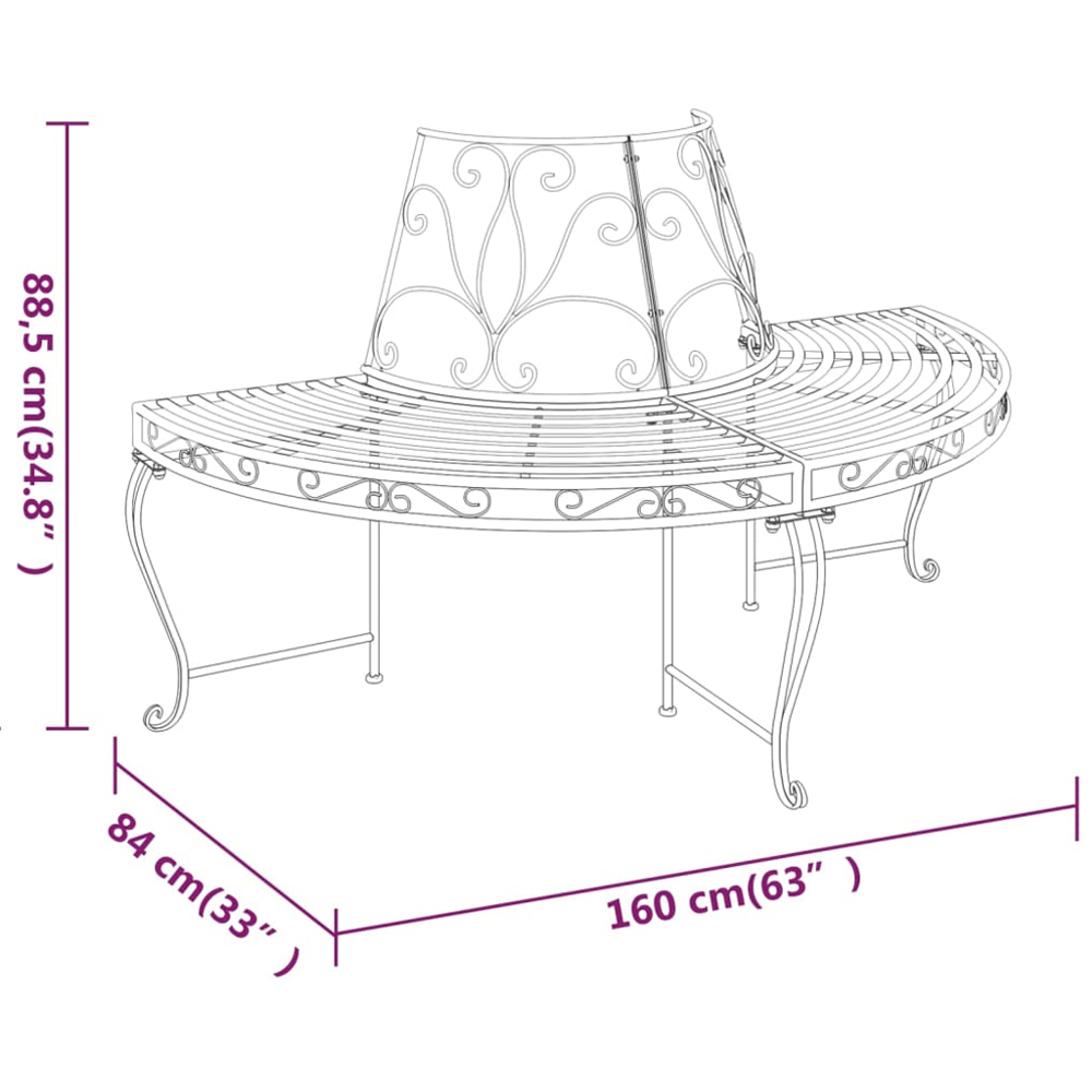 vidaXL Black Steel Half Round Tree Bench Image 6