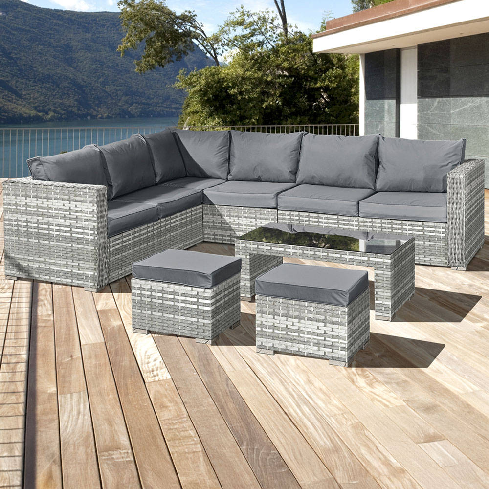 Oseasons Aruba 8 Seater Dove Grey Rattan Corner Sofa Set Image 1