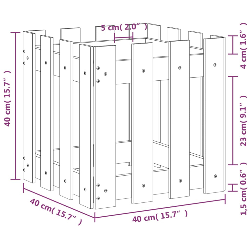 vidaXL Black Solid Pine Wood Fence Design Raised Garden Planter 40 x 40 x 40cm Image 7
