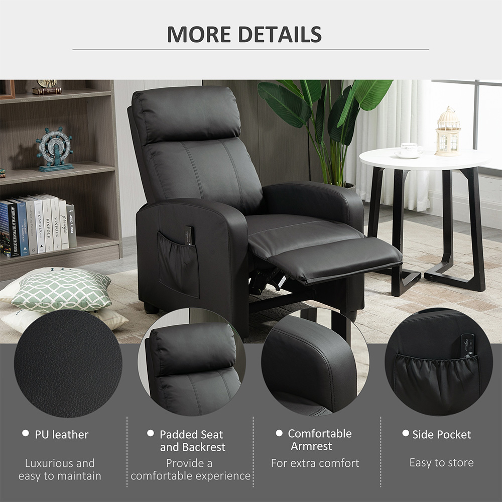 Portland Black PU Leather Massage Recliner Chair with Remote Image 4