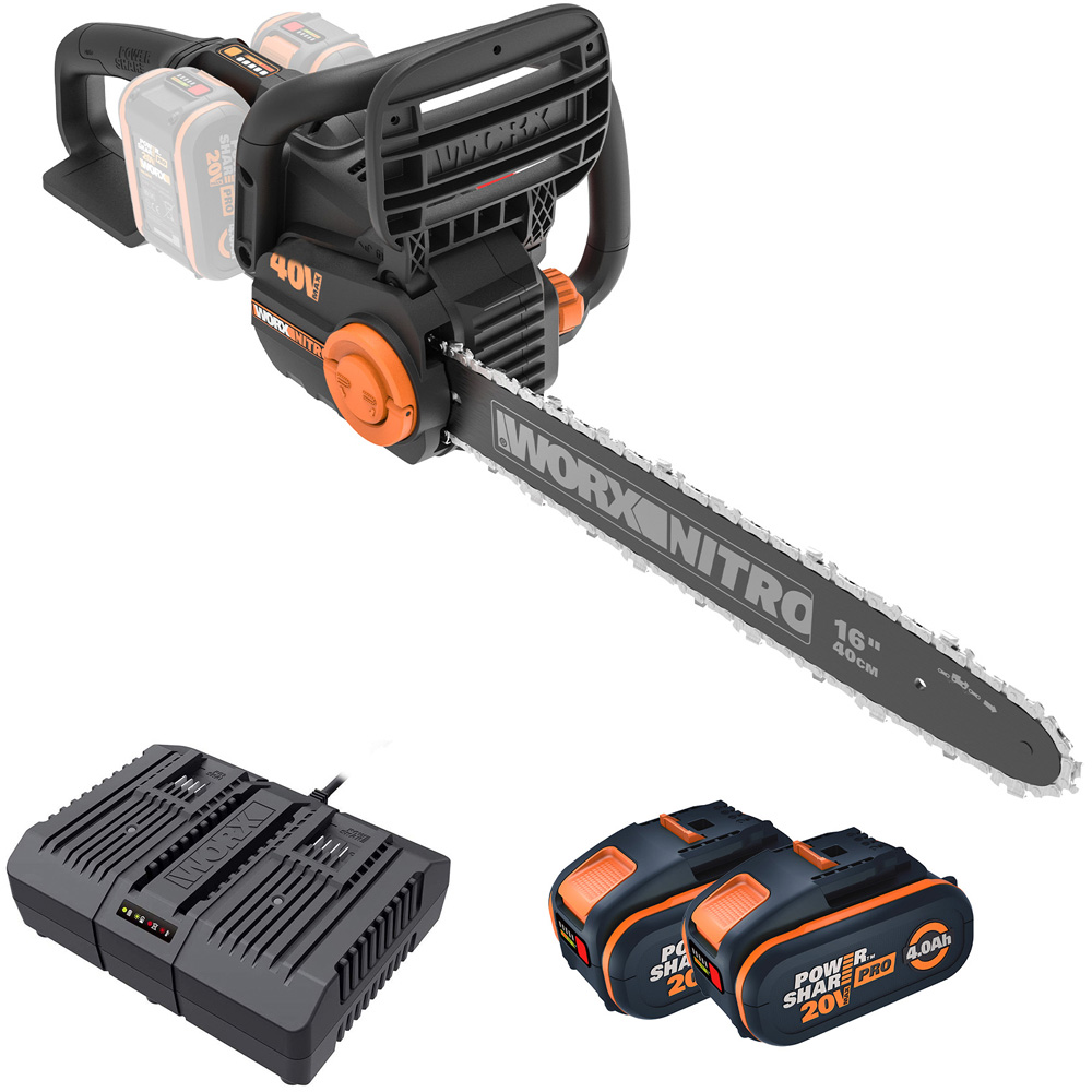 Worx Nitro WG385E 40V 40cm Cordless Brushless Chainsaw with 4.0Ah Battery Image 2