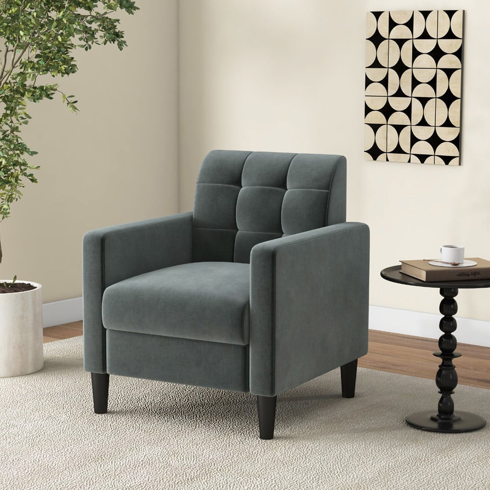 Costway Grey Velvet Upholstered Armchair Image 3