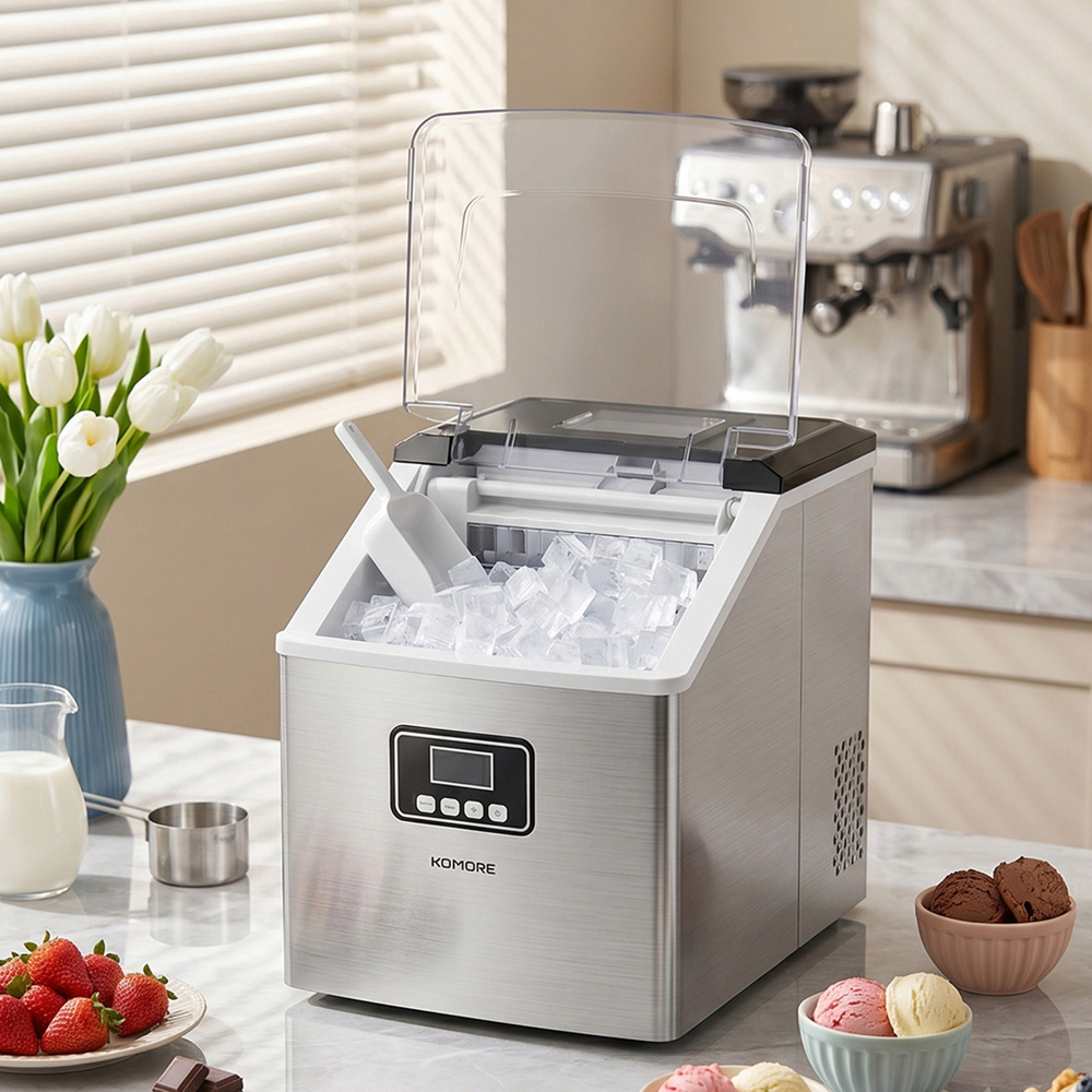Komore 862695 Silver Stainless Steel Countertop Ice Maker Machine 180W Image 2