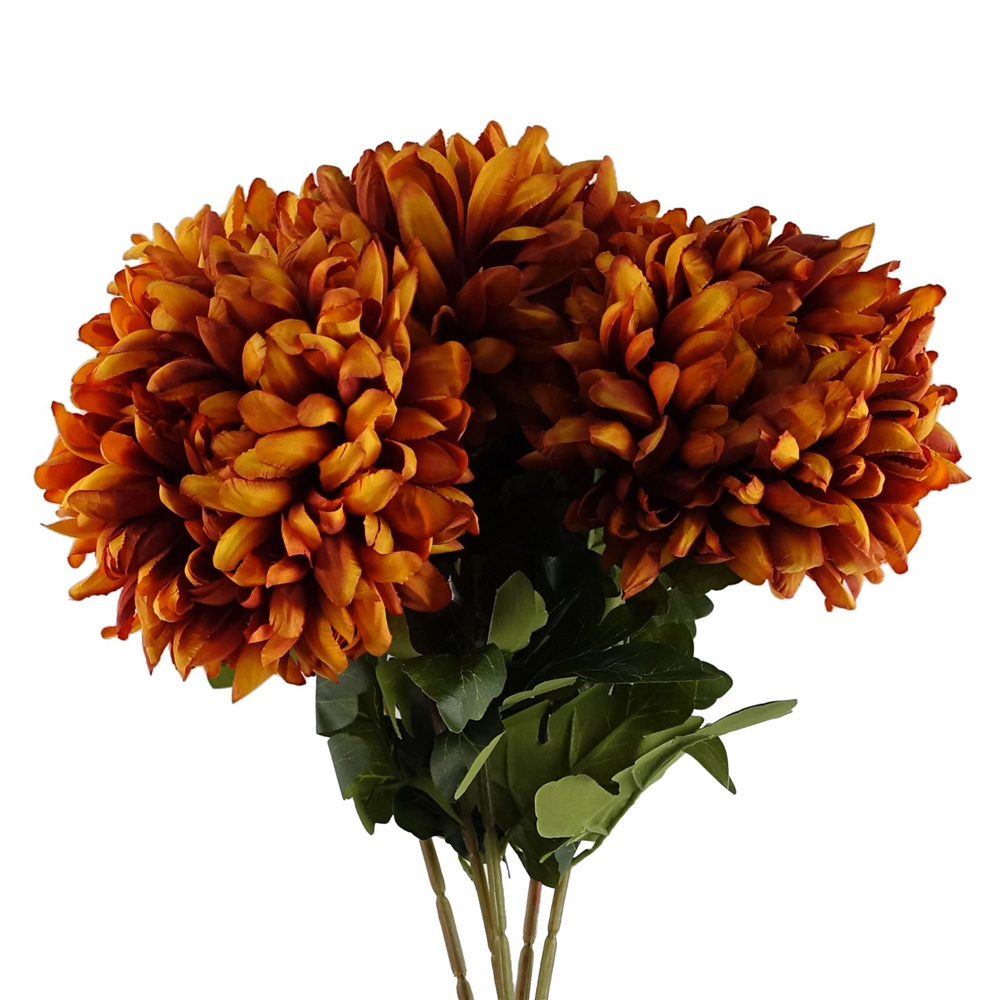 Leaf Orange Extra Large Reflex Chrysanthemum Single Stem Artificial Flower 2.5ft 6 Pack Image 6