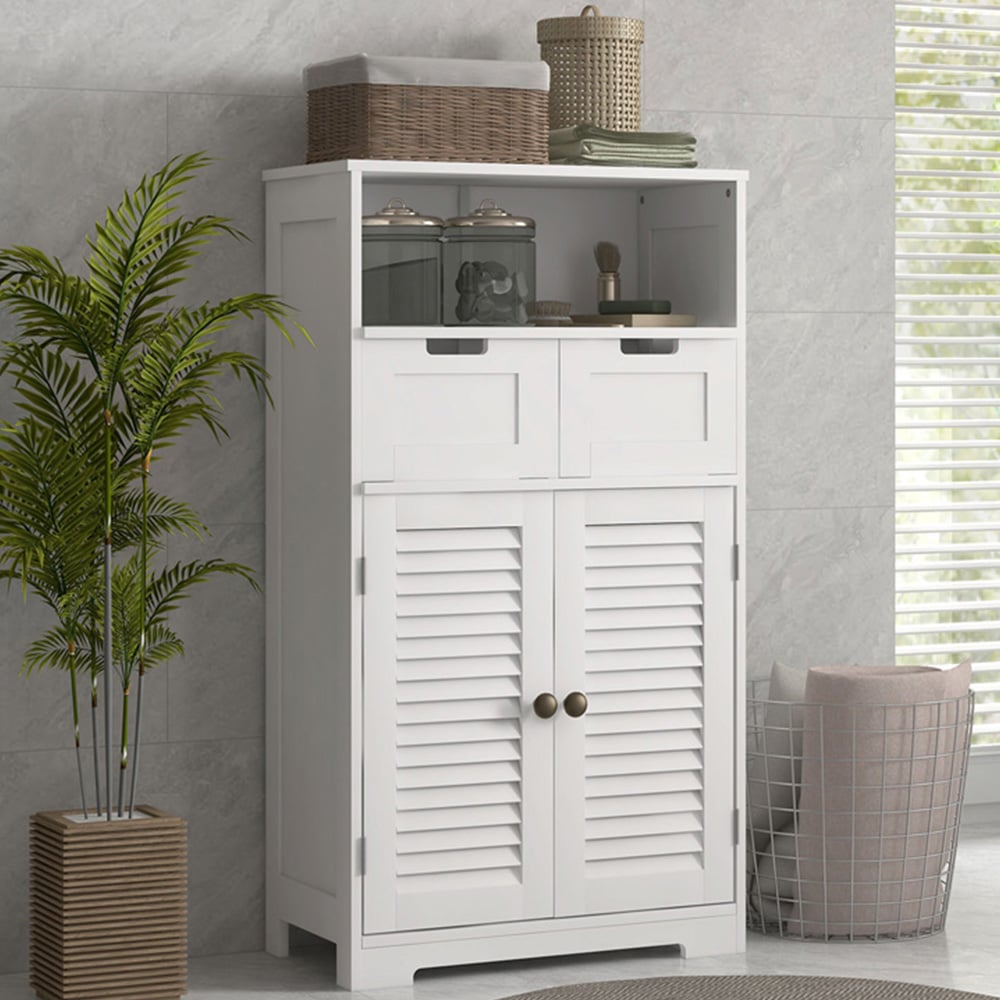 Portland White 2 Door 2 Drawer Bathroom Floor Cabinet Image 1