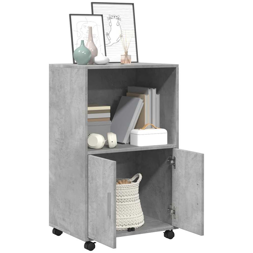 vidaXL 2 Door Single Open Shelf Concrete Grey Rolling Storage Cabinet Image 3