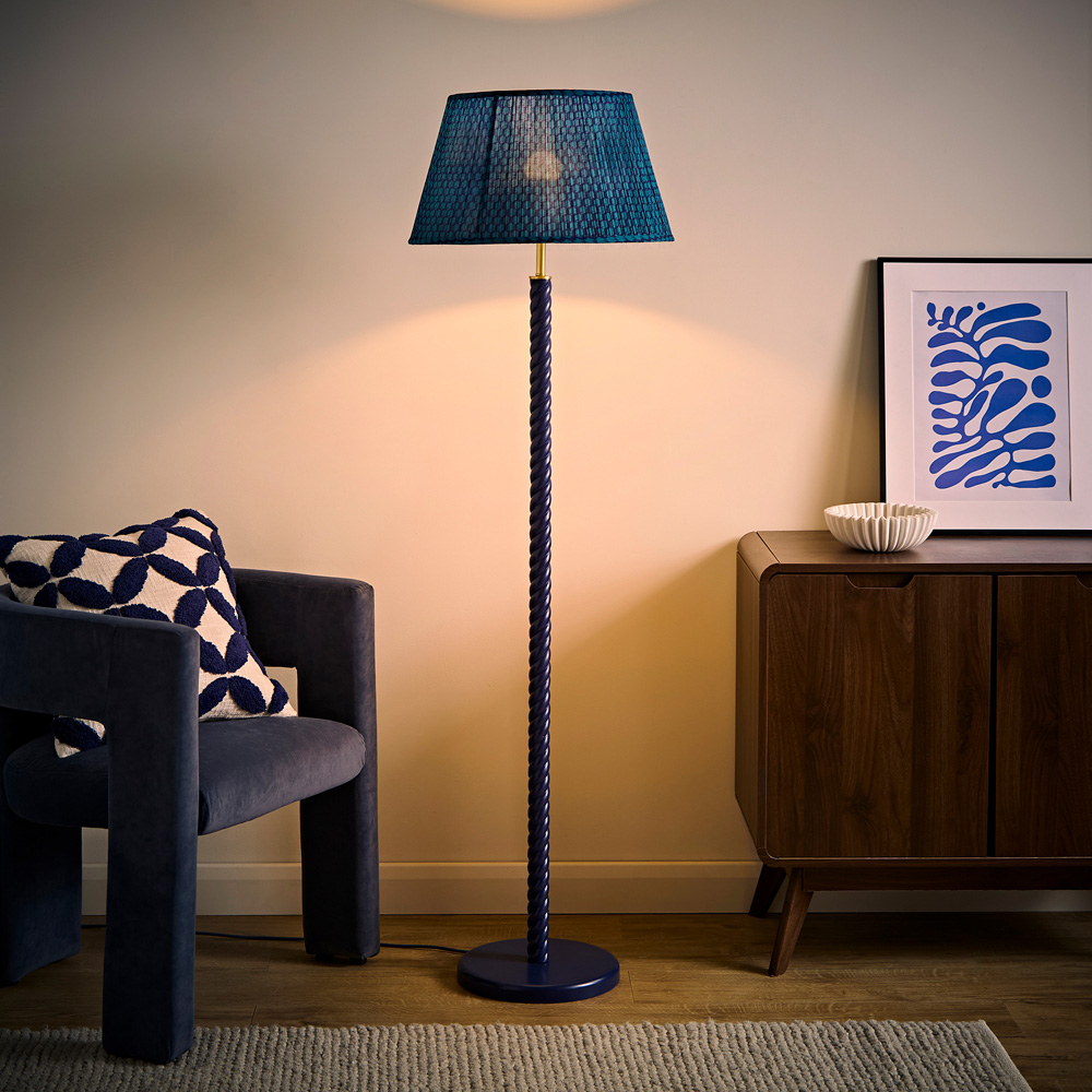ValueLights Amara Teal Pleated Tapered Shade Navy Twist Floor Lamp with Bulb Image 6
