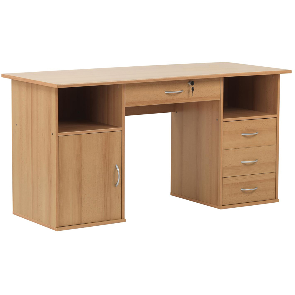 Alphason Dallas Single Door 4 Drawer Beech Office Desk Image 2