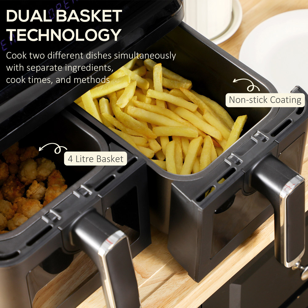 HOMCOM 800-166V70BK Black 8L Double Basket Air Fryer Image 5