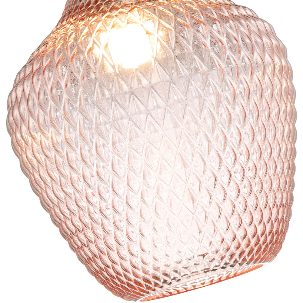 Happy Homewares Soft Blush Pink Curvy Diamond Etched Glass Pendant Shade Image 6