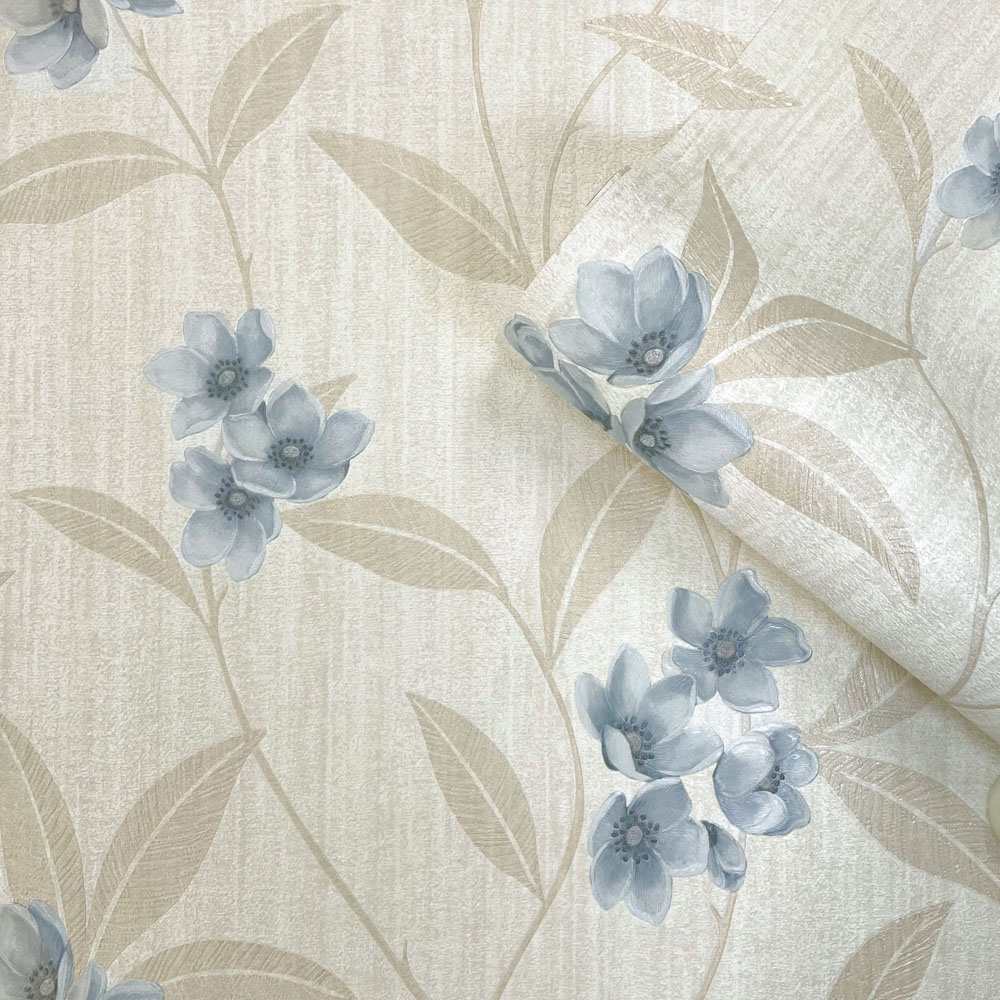 Belgravia Decor Giovanna Floral Blue and Cream Wallpaper Image 2