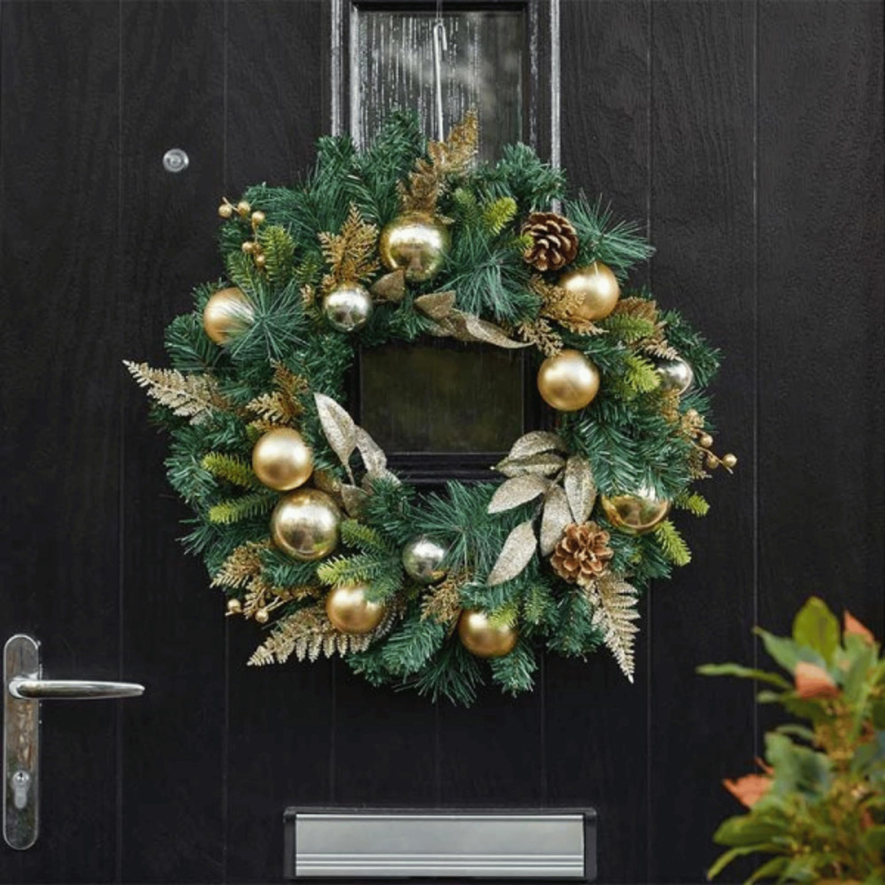 Samuel Alexander Gold Bauble Wreath with Pinecones 40cm Image 2