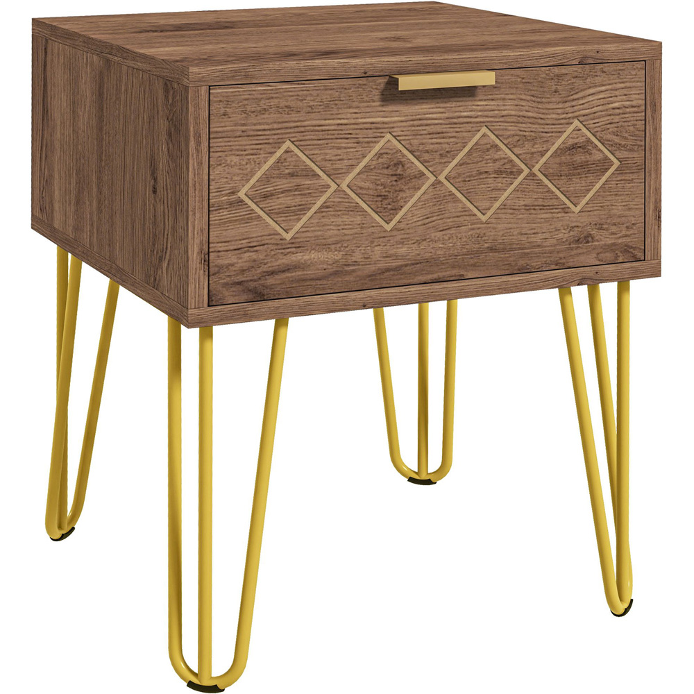 Portland Single Drawer Brown and Gold Bedside Table Image 2