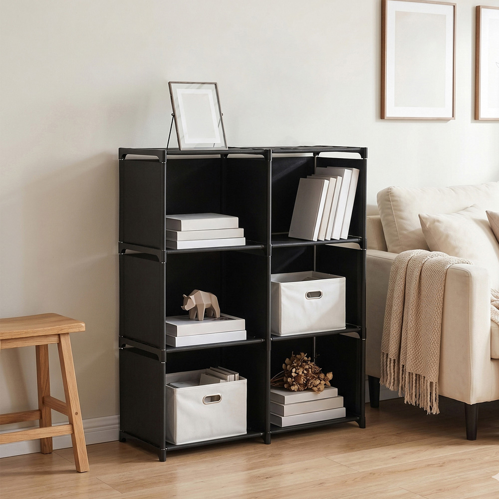 Living and Home 3-Tier Black Double Row Storage Shelf with Metal Frame Image 7