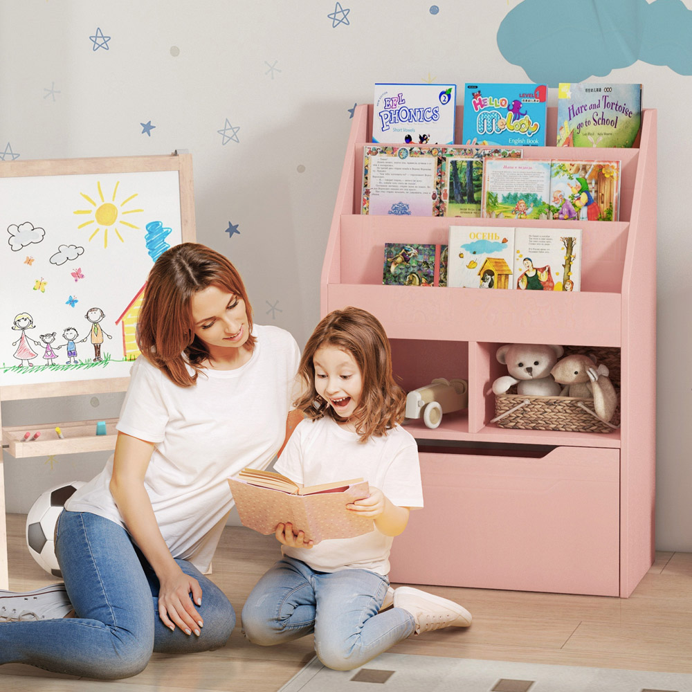 Tommy Toys Single Drawer 5 Shelf Pink Kids Bookcase and Toy Storage Unit Image 5