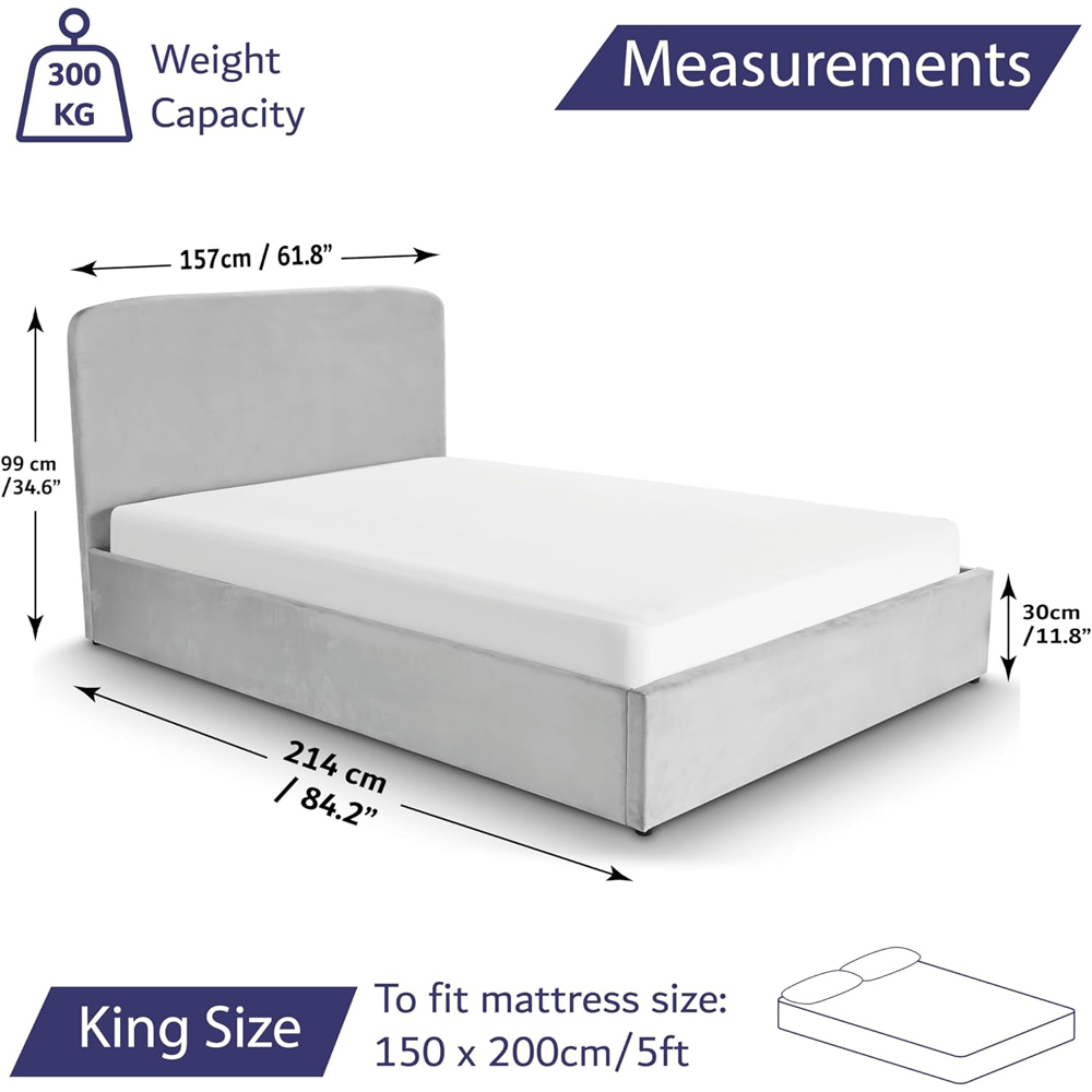 Home Treats King Size Velvet Ottoman Bed with Mattress Image 9