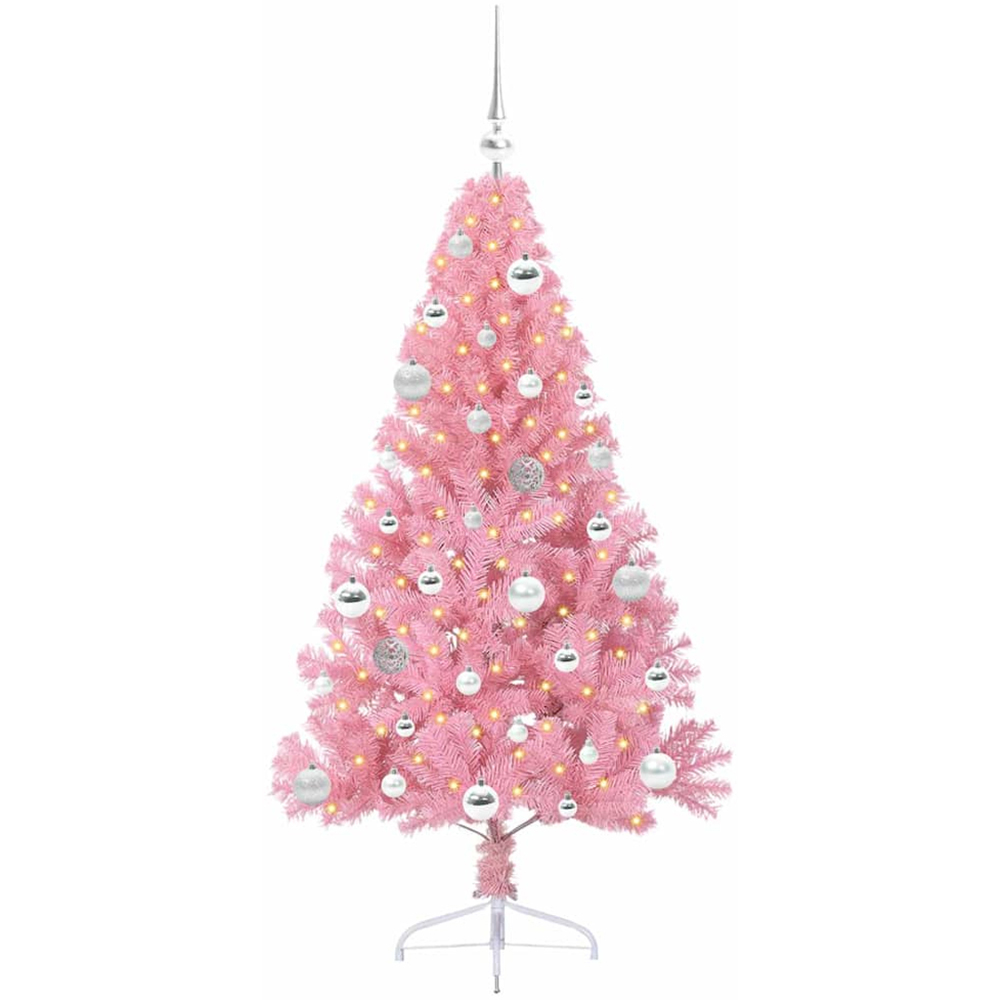 vidaXL Pre-Lit Silver Baubles Pink Artificial Christmas Tree 5ft Image 1