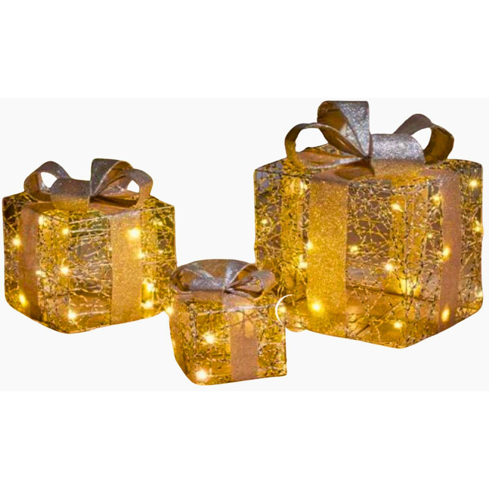 Samuel Alexander 20 Warm White LED Gold Weave Gift Box Christmas Decoration Set of 3 Image 3