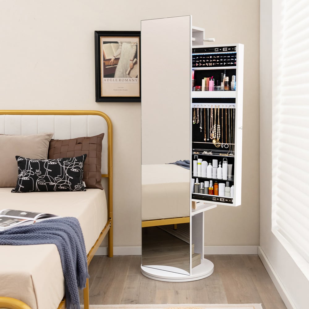 Costway 2 Shelf White Swivel Mirrored Jewellery Storage Cabinet Image 2