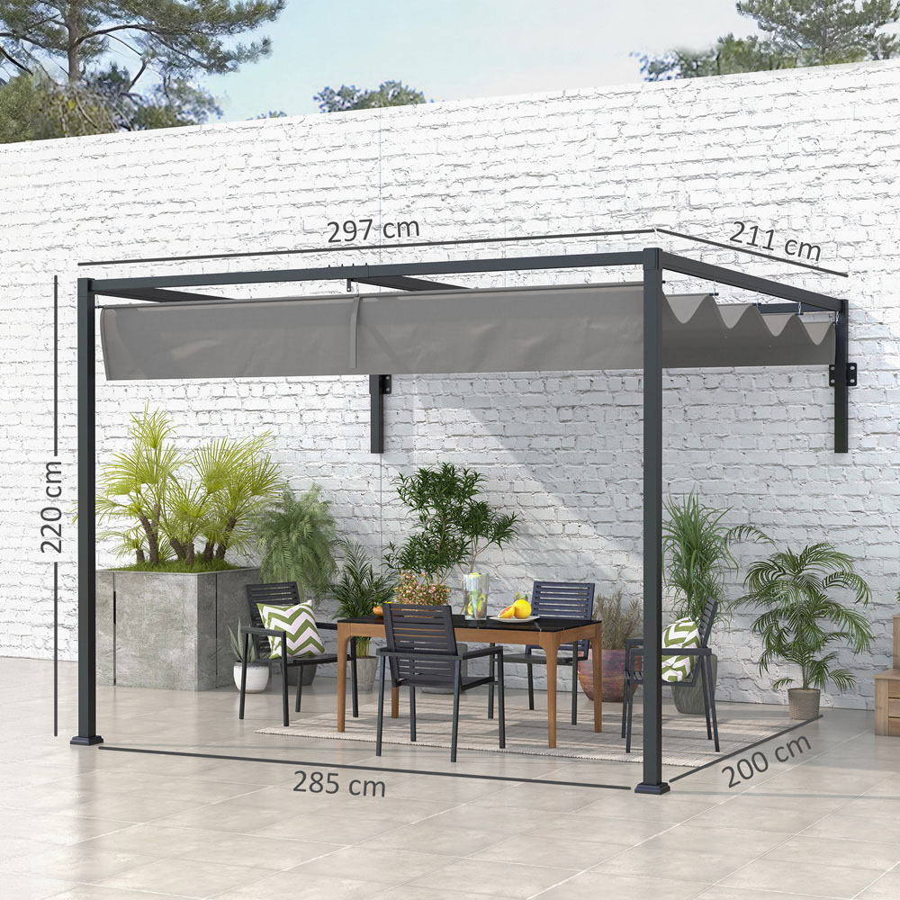 Outsunny 2 x 3m Grey Retractable Lean to Pergola Image 8