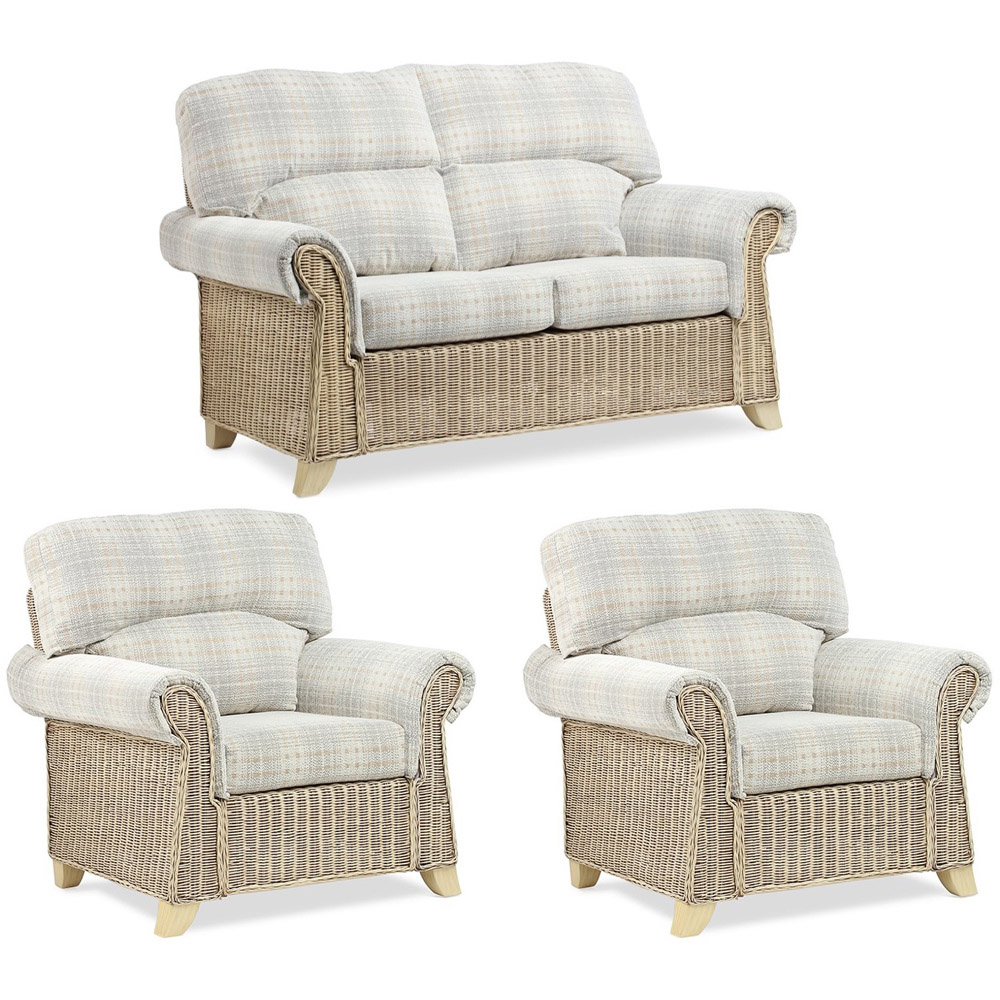 Desser Clifton 4 Seater Natural Rattan Check Fabric Sofa Set Image 2