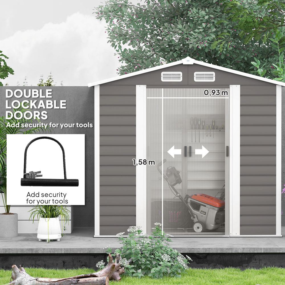 Outsunny 6.8 x 3.7ft Light Grey Metal Shed with Lock Image 7