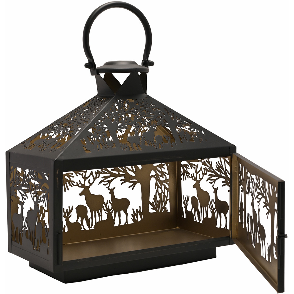The Christmas Gift Co Black Large Rectangular Stag Silhouette Lantern Image 4