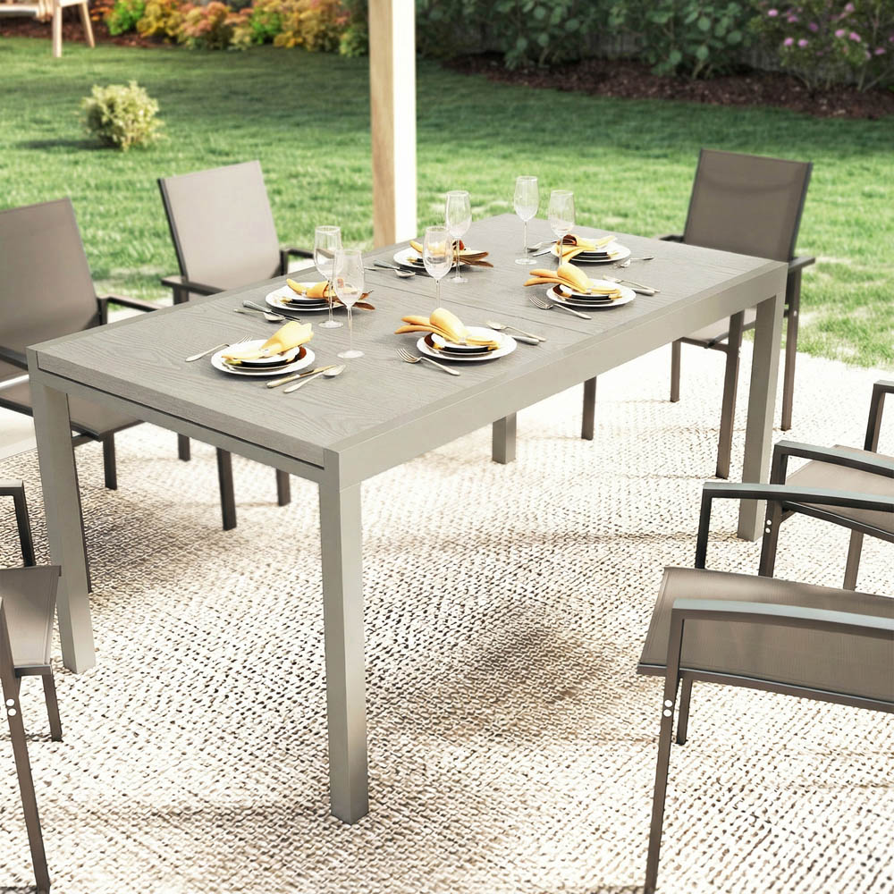 Outsunny 10 Seater 154-214cm Aluminium Extendable Garden Dining Table Light Grey Wood Effect Image 8