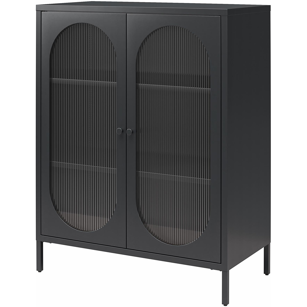 Dorel Luna 2 Door Sky Black Fluted Glass Accent Cabinet Image 5