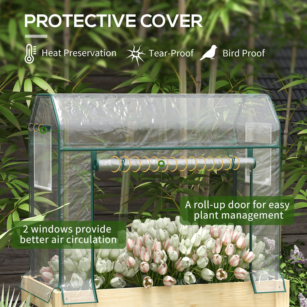 Outsunny Wooden Raised Planter with Greenhouse Cover and Bed Liner 165 x 60 x 115cm Image 4