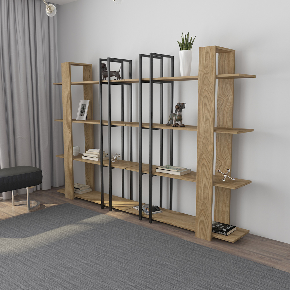 Decorotika Onno 4 Shelf Oud and Black Bookcase Image 4