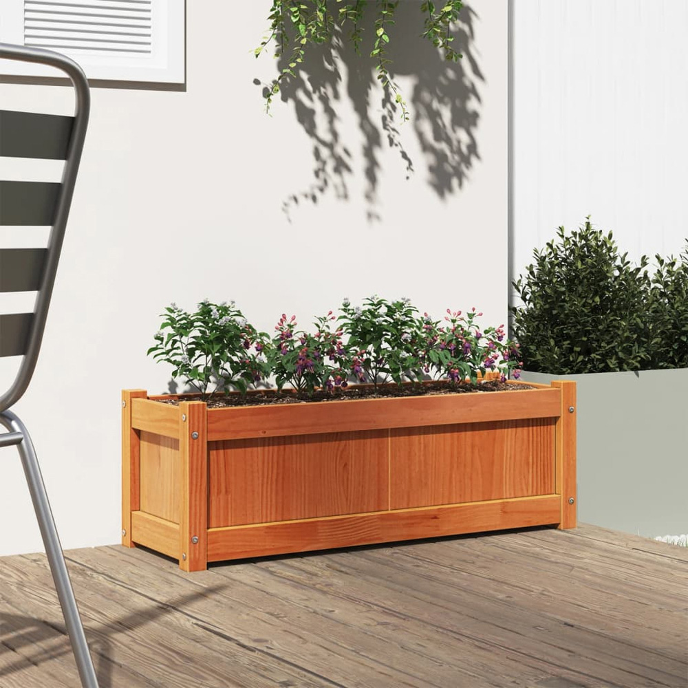 vidaXL Wax Brown Solid Pine Wood Garden Planter 31 x 90 x 31cm Image 2
