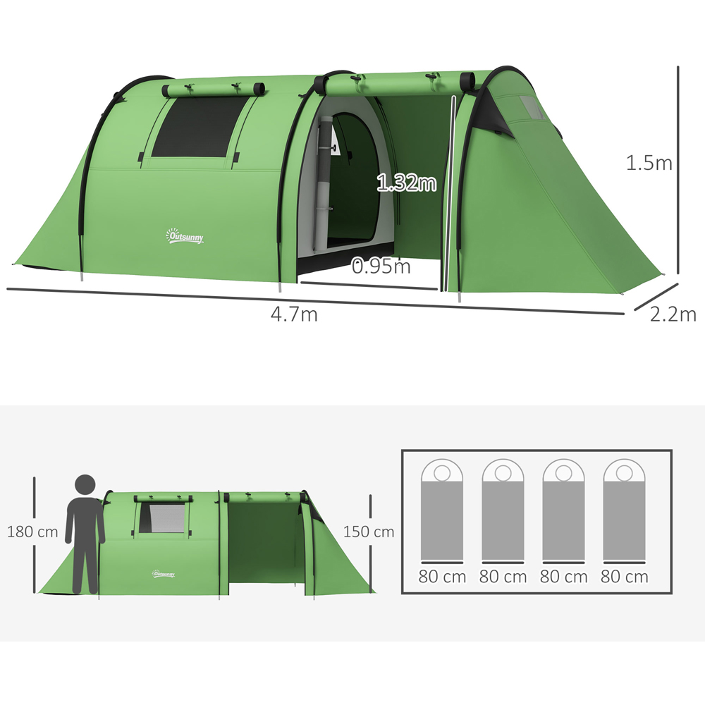 Outsunny 3-4 Person Waterproof Family Camping Tent with Bedroom and Living Room Green Image 3