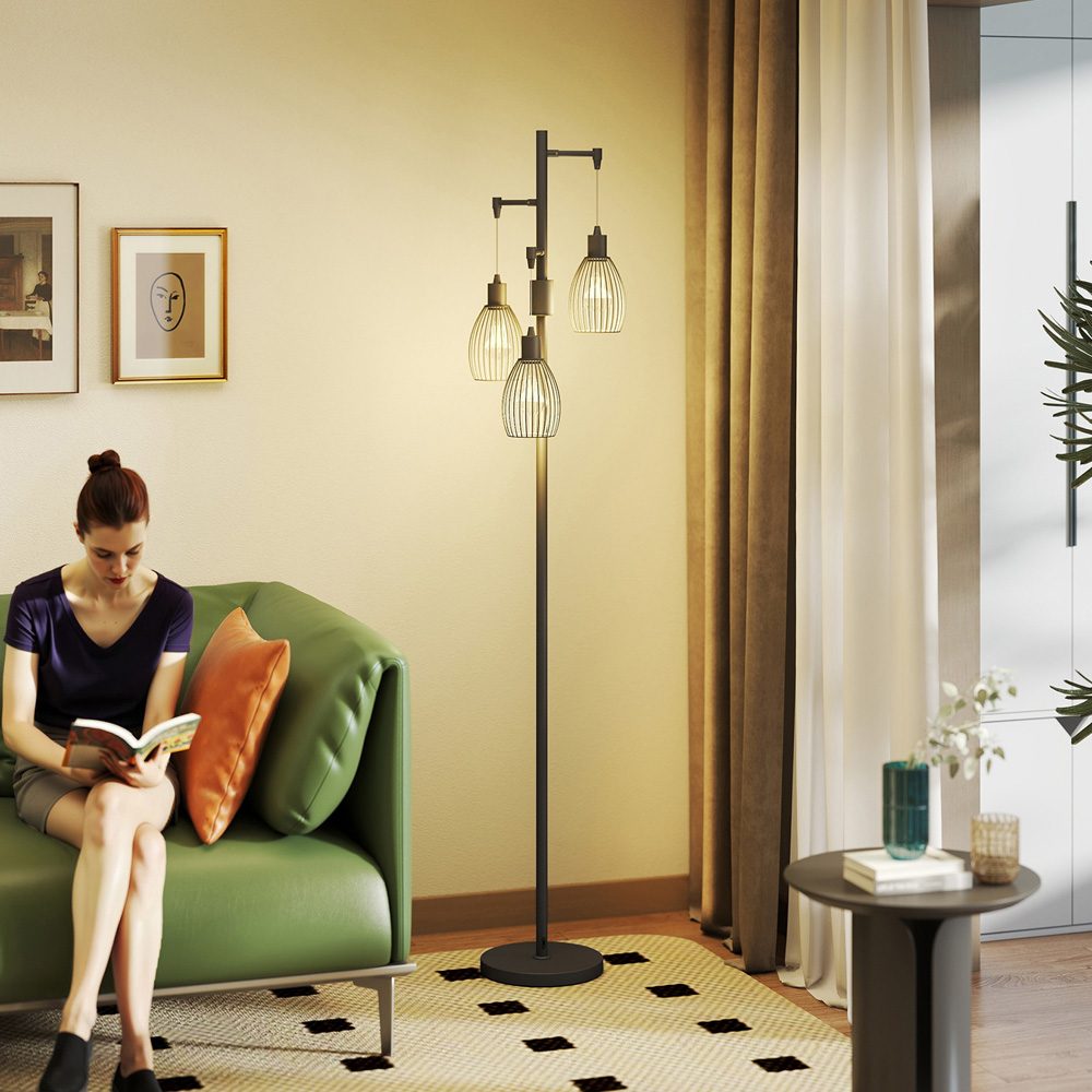 HOMCOM 3 Light Black Industrial Style Dimmable LED Floor Lamp Image 2