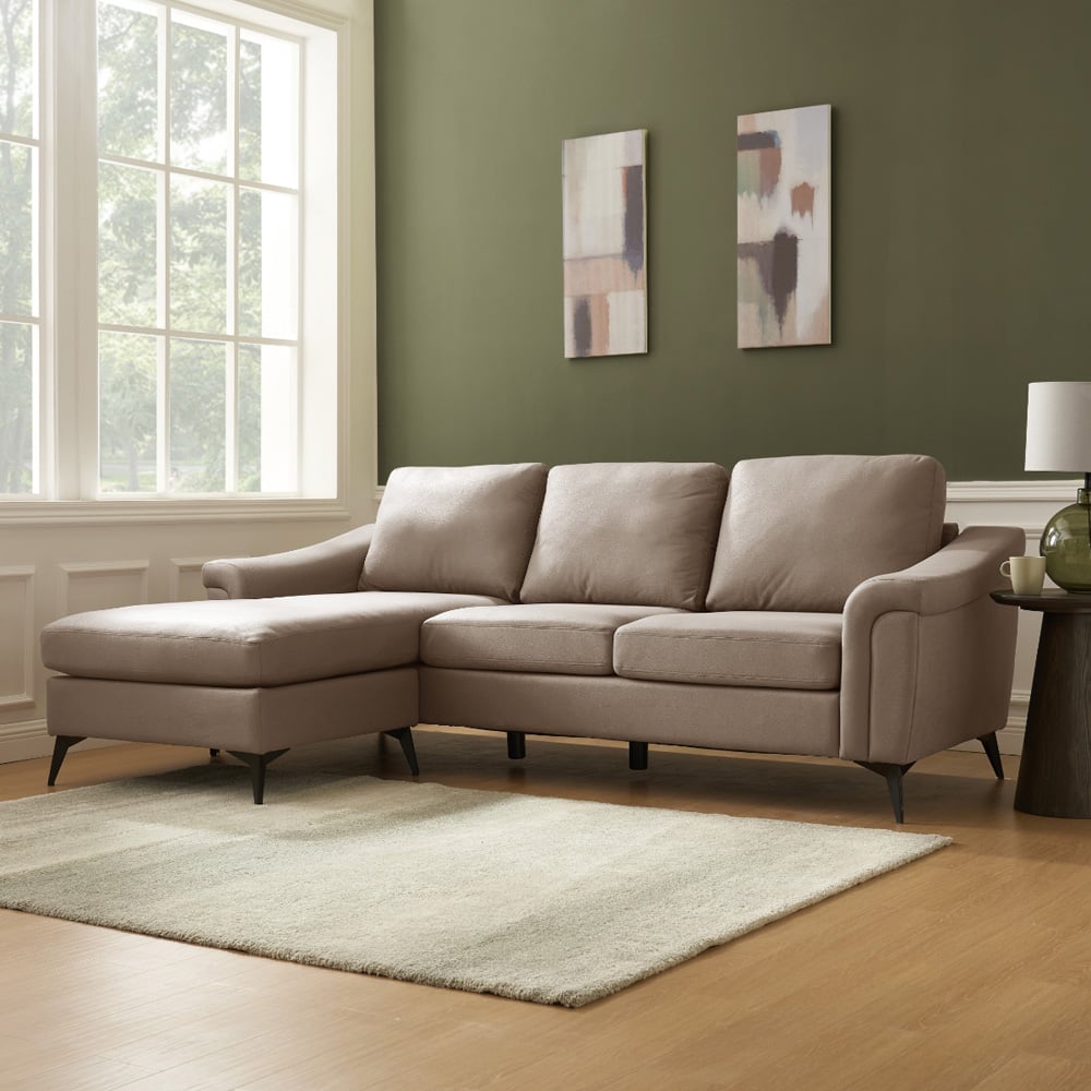 Home Detail Emma 3 Seater Brown Air Leather Sofa with Chaise Image 1