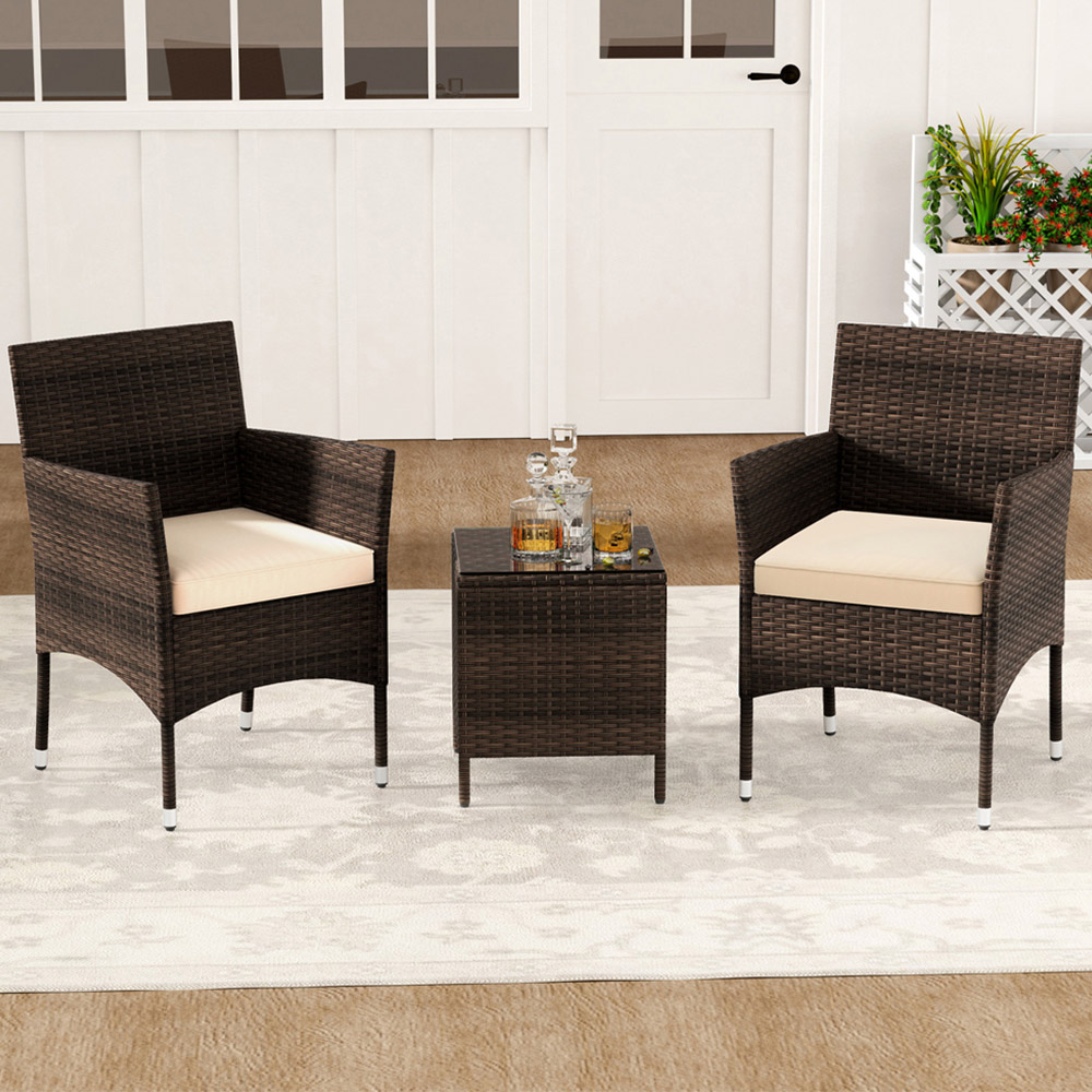 Costway 2 Seater Beige Patio Rattan Furniture Set with Cushion Image 1